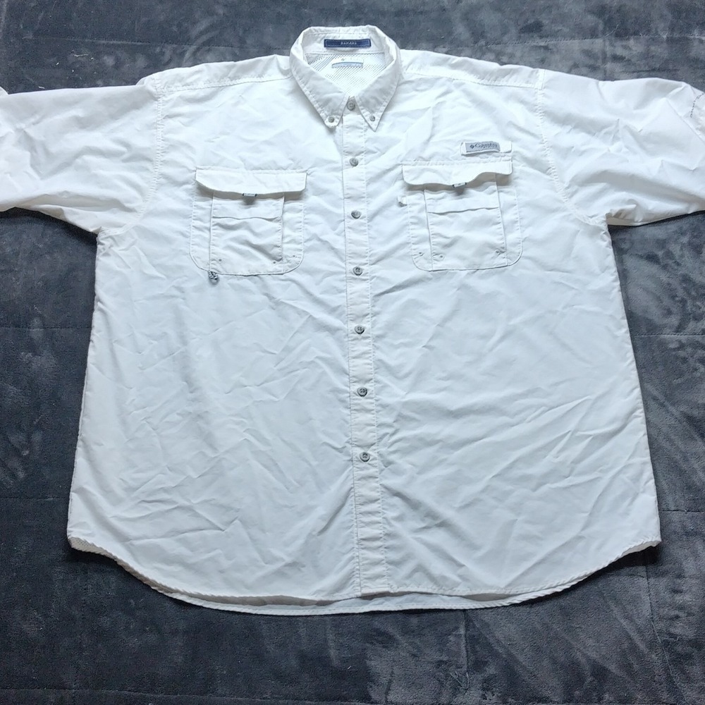 Columbia Shirt Mens 2XT White Bahama PFG Fishing Omni Shade Button Up